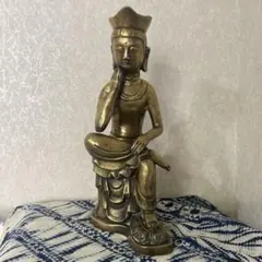 一点もの 木製 弥勒菩薩像 約53cm 縁起物 置物 仏像 インテリア 和室 