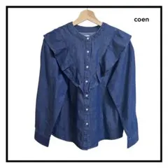 ★　コーエン　フリル　デザイン　デニムシャツ　ブラウス　レディース　長袖　M