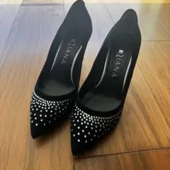 美品⭐︎DIANA ダイアナ黒ブラック ストーン付き ハイヒールラインストーン
