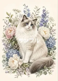 一作限り】花冠のラグドールと湖畔の楽園 C119 デジタルアート 猫 花畑