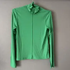 GU グリーン フリルネック 長袖 Tシャツ M