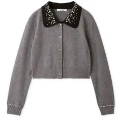 【美品】SNIDEL スナイデル ビジューカラーニットカーディガン GRY