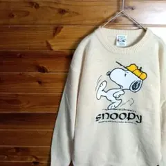 PEANUTS ピーナッツ　ニット　セーター　スヌーピー　刺繍　90s　M　古着