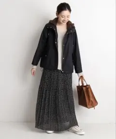 エコファー付きフードミリタリーブルゾン ブラック