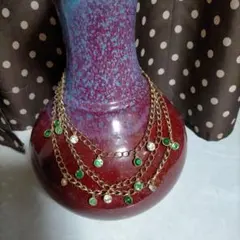 多層チェーンネックレス 緑とクリア