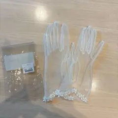 結婚式 ウェディンググローブ パール 花 ホワイト メッシュ