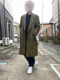 vintage ウール　チェスターコート　ダブル　イエロー　Lサイズ相当