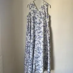 ユナイテッドアローズ 花柄マキシワンピース コットン Vネック ブルー