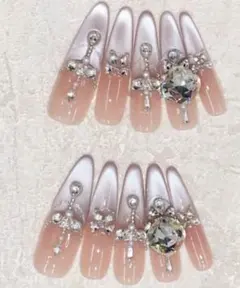 新品 アート ネイルチップ マグネットフレンチ クロス ロングネイル 付け爪 d