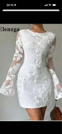 SHEIN ホワイト 花柄刺繍 フレアスリーブドレス M