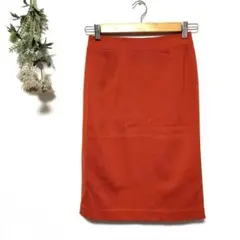 メイソングレイ ウール タイトスカート 膝丈 Iライン スリット オレンジ《S》