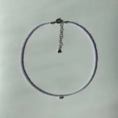 ライトパープル ビーズネックレス　チョーカー風ネックレス　ハートチャーム付き