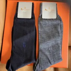 Aquascutum ソックス 2足セット ネイビー グレー