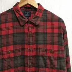 J.Crew ネルシャツ　L 赤xグレー　モーリシャス製　綿100％