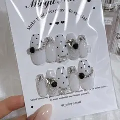 【現品】 ネイルチップ ワンホン フレンチガーリー 量産型 スナ系 ドット バラ