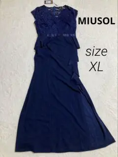新品　ミユソル　レースドレス ネイビー　XL マキシ丈　ロングドレス　大きい