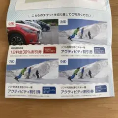 日本駐車場開発（株）スキー場・アクティビティ割引券３枚、駐車場30%割引券