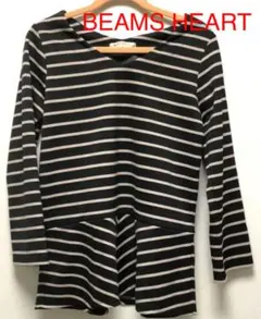 BEAMS HEART カットソー ボーダー 黒/ベージュ
