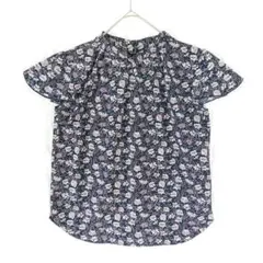 美品 半袖ブラウス フレンチスリーブ 首元ゴム仕様 金ボタン