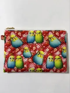 セキセイインコ　フラットポーチ　 20センチファスナー