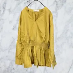 12656 ジーンズファクトリー ブラウス 黄 Vネック ウエストマーク 古着