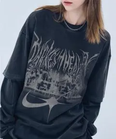 ダークグレー オーバーサイズ長袖カットソー