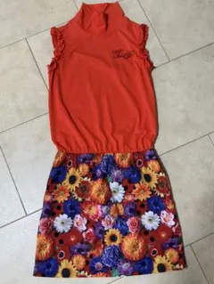 オレンジ花柄ゴルフワンピース
