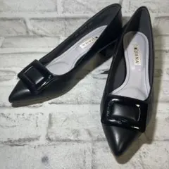 DIANA バックル　スクエア　パンプス ブラック　レザー