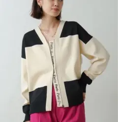 新品未使用　アイボリー/ブラック ジップアップカーディガン
