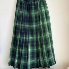 グリーンネイビー チェック プリーツスカート