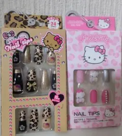 HELLO KITTY■ヒョウ柄とキティちゃんのネイルチップ２セット