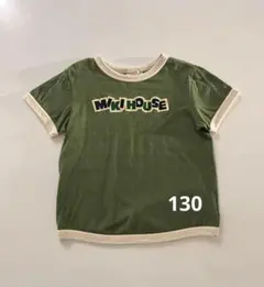 mikiHOUSEキッズ半袖Tシャツカーキカットソー130cmグリーンロゴ