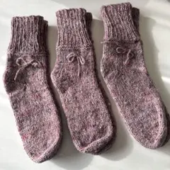 暖かい✩毛糸の手編み靴下 純毛多め✩3足セット