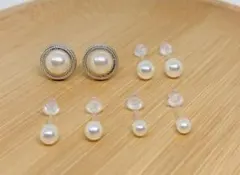 【639】パール系樹脂ピアス4ペア アレルギー対応 ポストピアス シンプル一粒