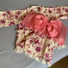 リボン付き浴衣120cm ピンク花柄