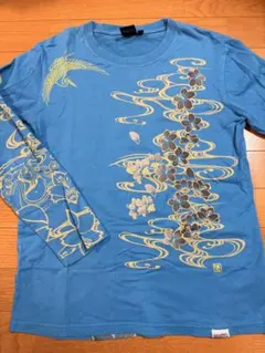 波達 波王 namitatsu桜と鶴と波デザイン 長袖Tシャツ ブルー Mサイズのサムネイル