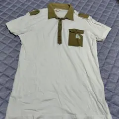 DIESEL ポロシャツ風　ホワイト/カーキ XL 胸ポケット付き
