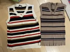 イング★ストライプ Vネック ノースリー2点セット