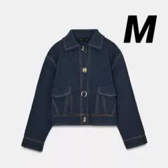 ZARA ザラ コントラストボタン付きニットジャケット M 新品 ブルーのサムネイル