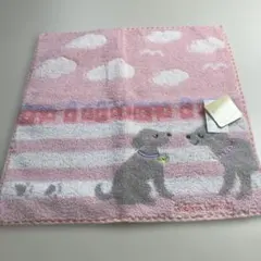 GuGuWorld 犬のタオルハンカチ ピンク/グレー
