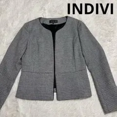 美品　INDIVI ノーカラー　ジャケット　フォーマル　日本製　黒白　38