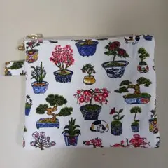 【ハンドメイド】ミニポーチ 盆栽柄