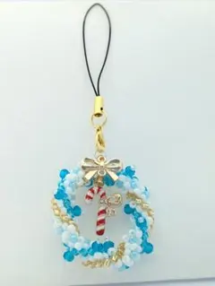 ビーズ　クリスマスリースストラップ　1点物です