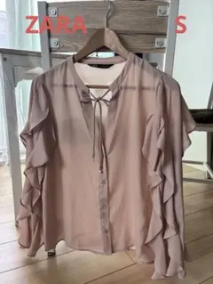 ZARA フリルスリーブ 長袖ブラウス ピンク Sのサムネイル