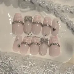 ネイルチップ 現品 フレンチガーリー スナ系 量産型 ワンホンネイル 韓国