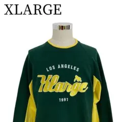 【大標誌刺繡】XLARGE 領口拼接的大學T 圓形標誌 綠色 L