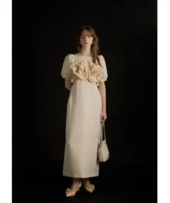 Wavy frill bustier jacquard dress