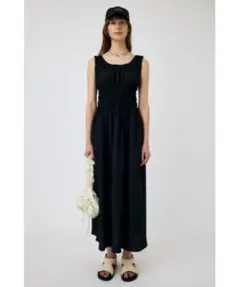 moussy シャーリング ロングワンピース ブラック