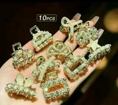 お得な10個セット❤️ラインストーンヘアクリップ❤️アクセサリー ゴールドカラー