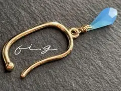 14kgf ブルーオニキス　一粒イヤーカフ　ノンホール　イヤリング